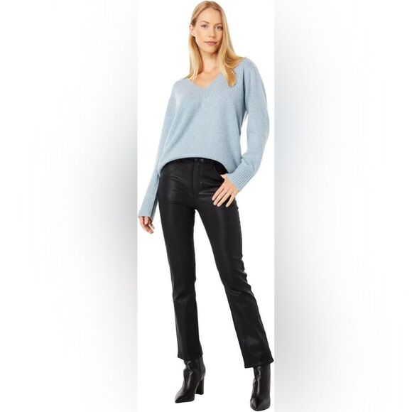 PAIGE Cindy High Rise Straight Leg Jean in Black Fog Luxe Coating - Picture 1 of 14